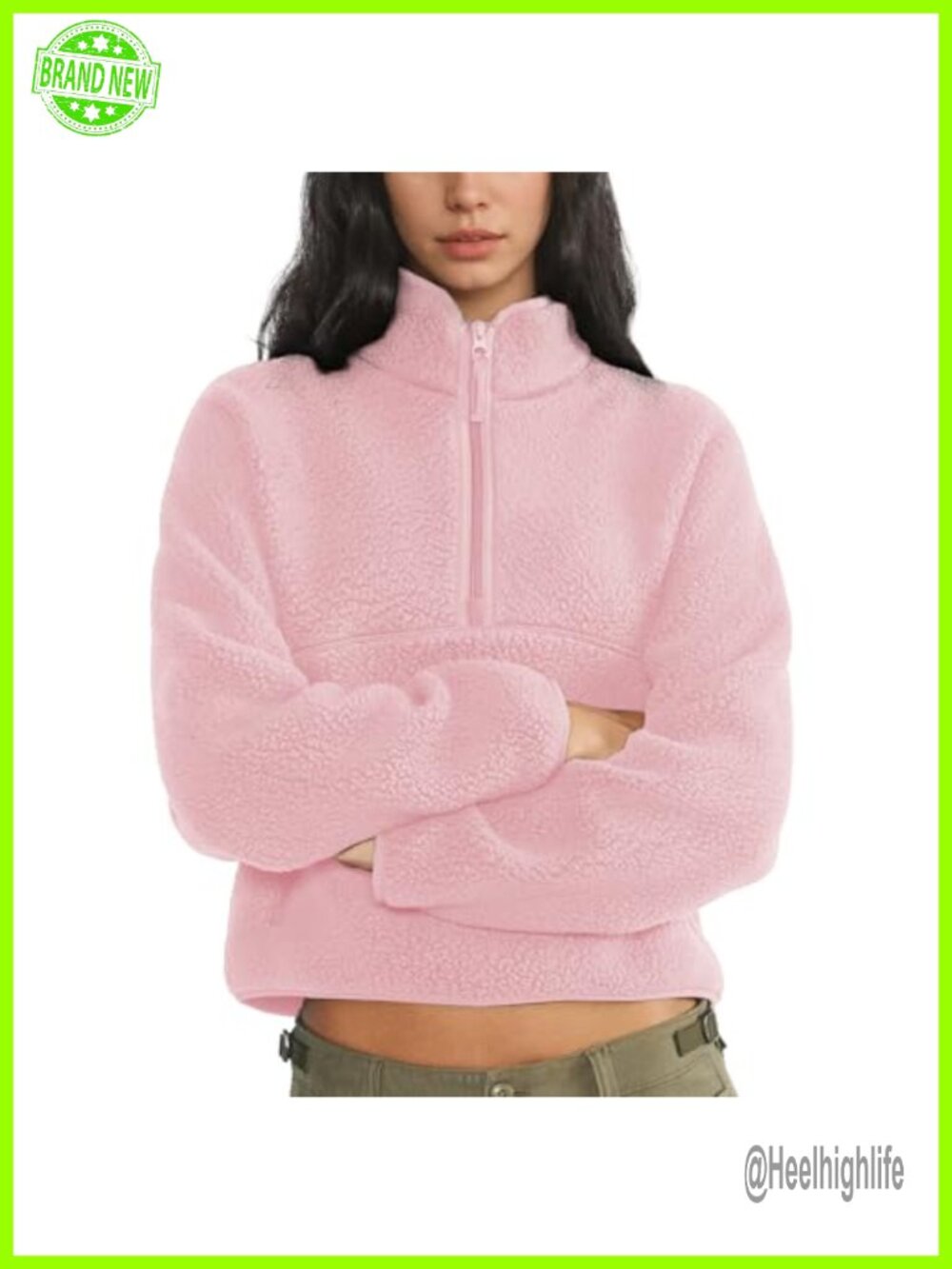 Womens Cropped Fleece Sweatshirt Half Zip Sherpa Pullover with Pockets